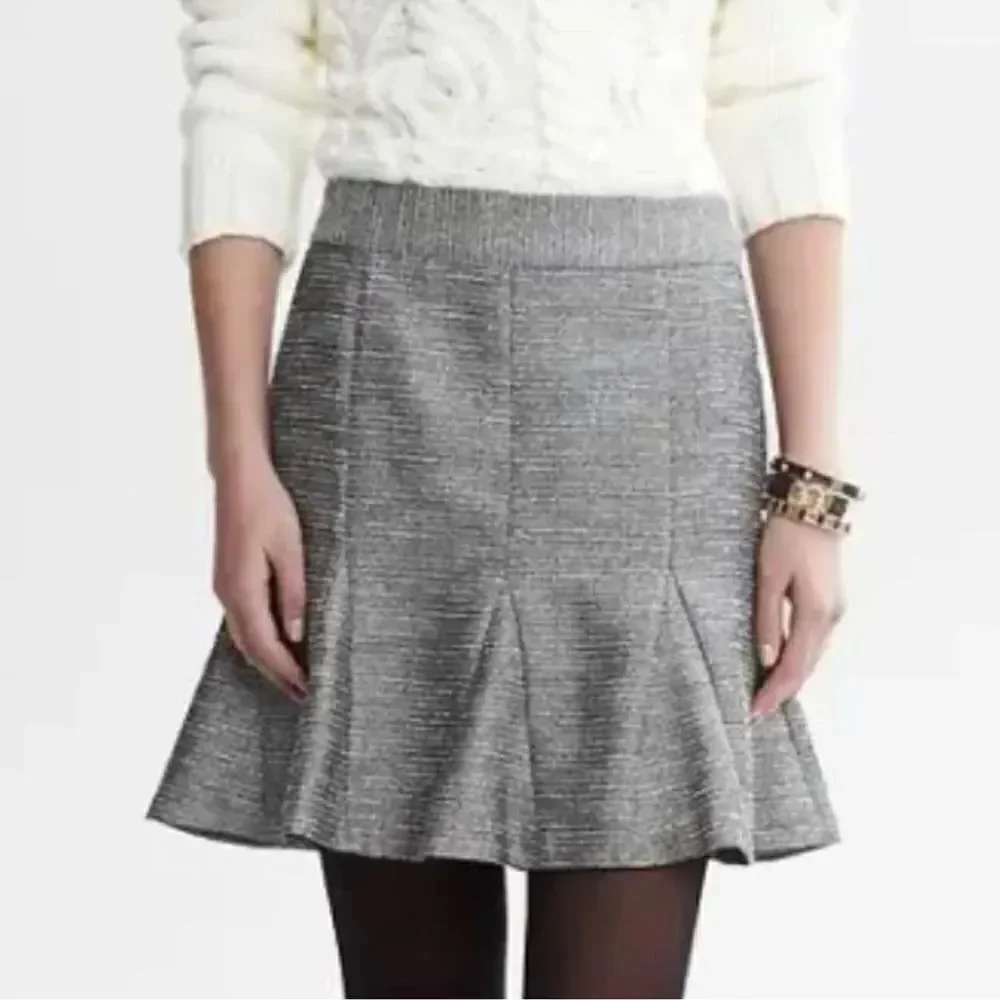 Banana Republic Tweed Metallic Pleated Fit & Flare Mini Skirt Size 14